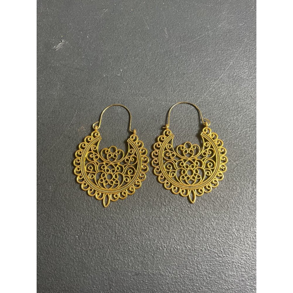 Bohemian Gold Filigree Hoop Earrings